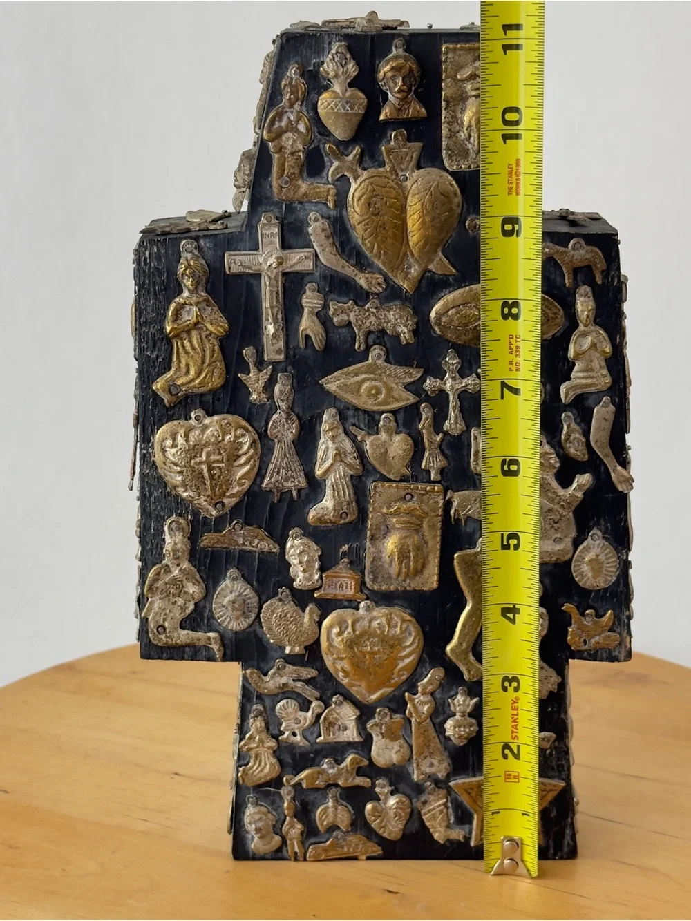 Vintage Estela Ogazon? Milagros Cross Mexican Tin Punched Folk Art,Nailed Charms
